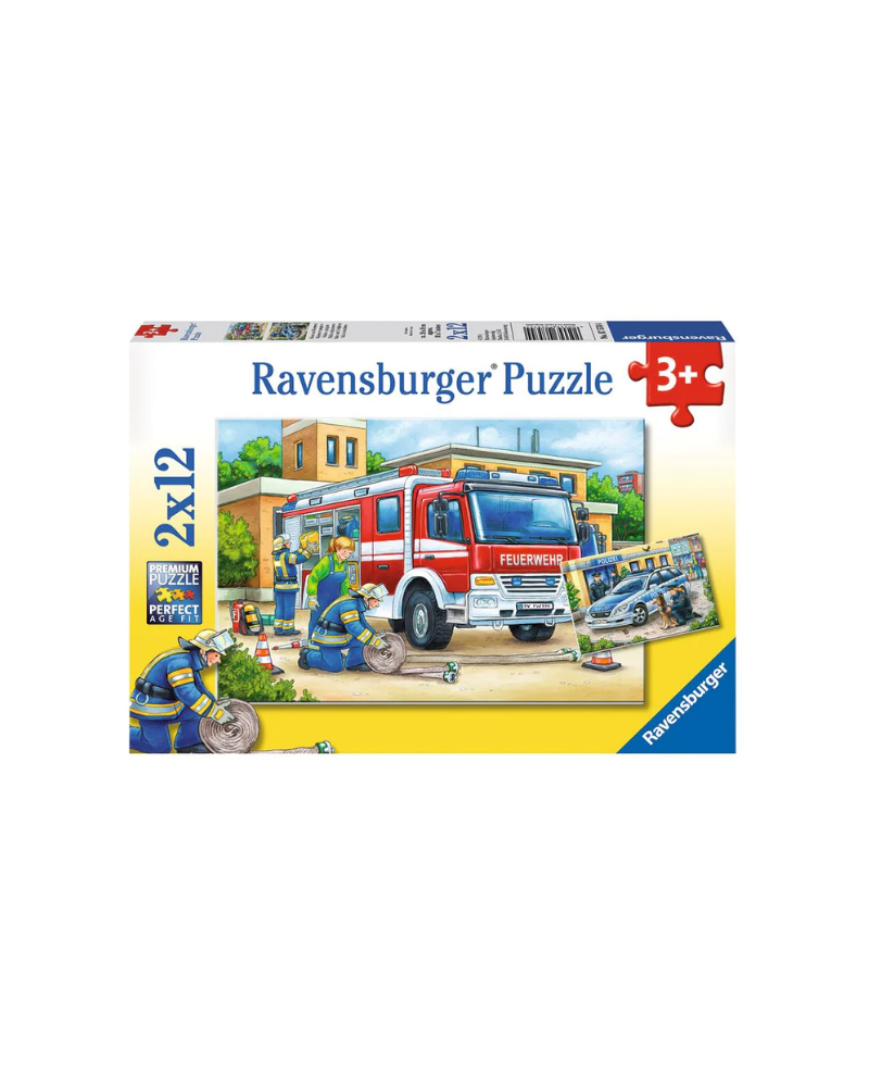 Puzzle 2x12 piezas - Policías y Bomberos - Ravensburger